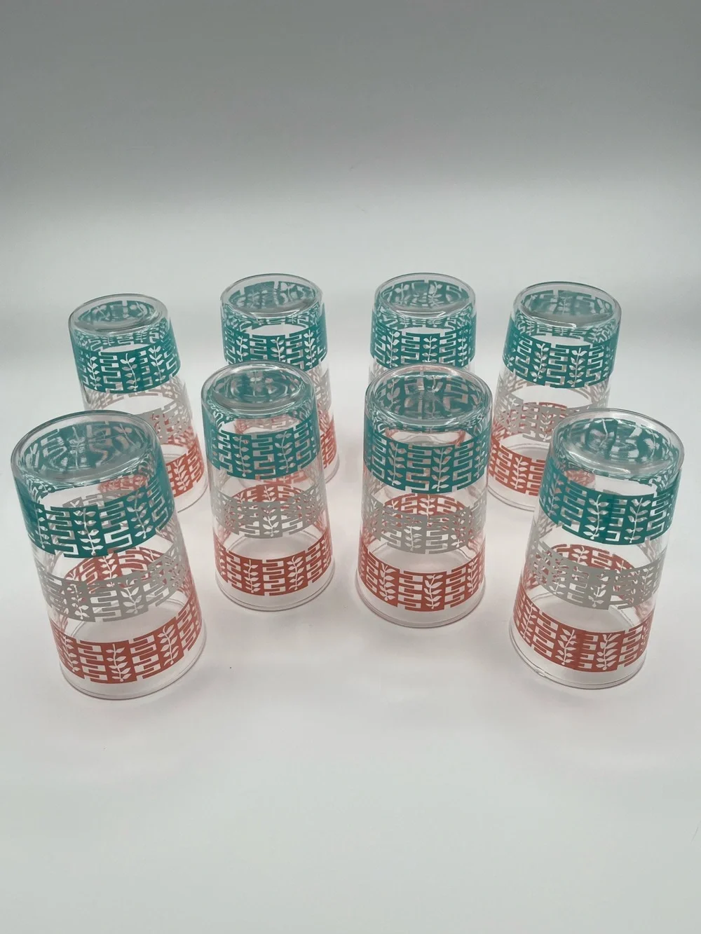8 Pastel Anchor Hocking Peekaboo Leaf Drinking Glasses Vintage Tumblers MCM